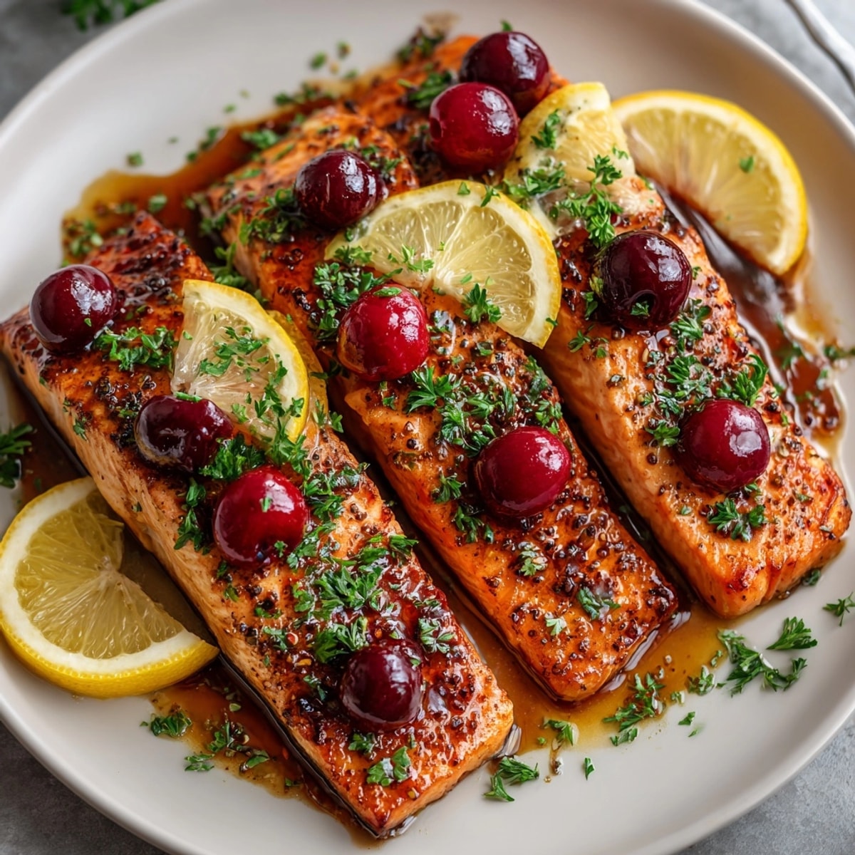 Close-up of perfectly cooked Western Fresh Cedar Plank Salmon, showcasing a deliciously glazed, flaky fillet and lemon garnish.