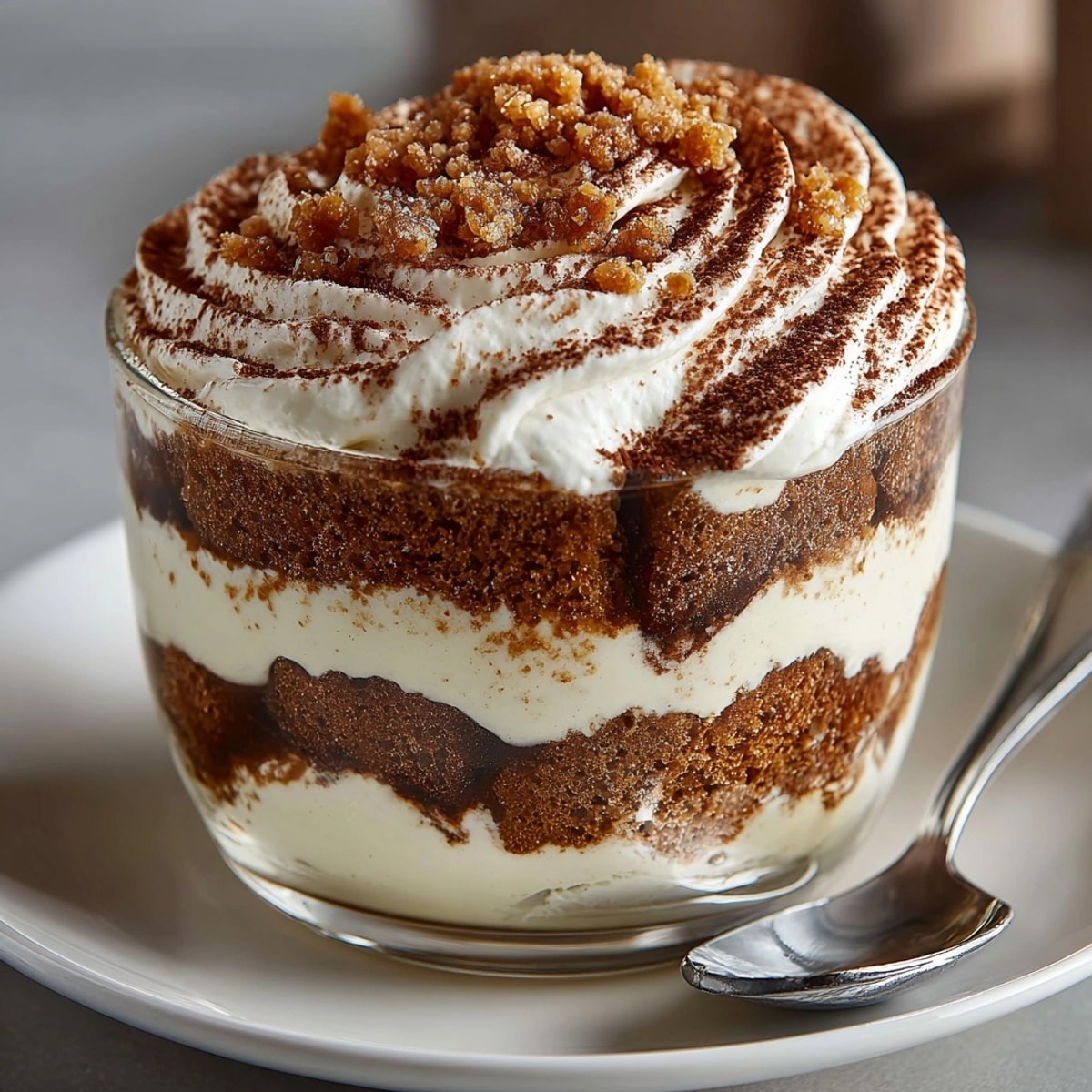 Cool Gingerbread Tiramisu Cups, featuring coffee-soaked gingerbread with creamy mascarpone for a quick dessert treat.