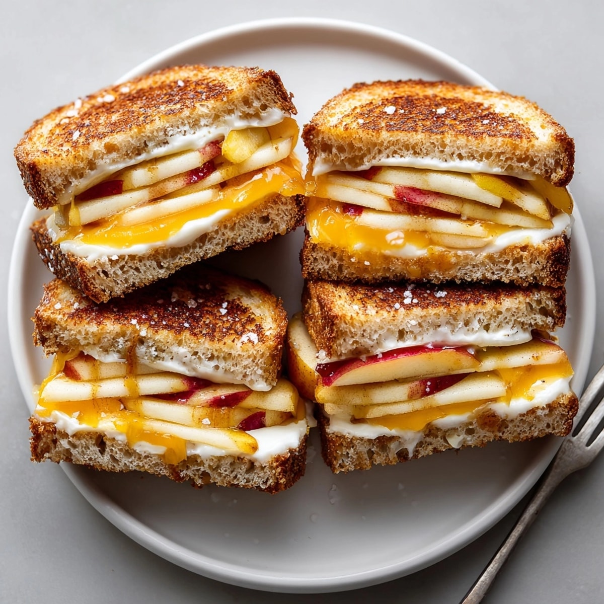 Toasted Cinnamon Apple Grilled Cheese served warm, with sweet apple layers and aromatic cinnamon butter.