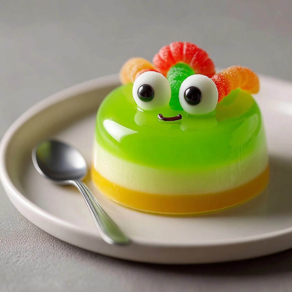 Festive dessert: Ectoplasm Slime Jello Cups with candy eyeballs, a fun, eerie treat.