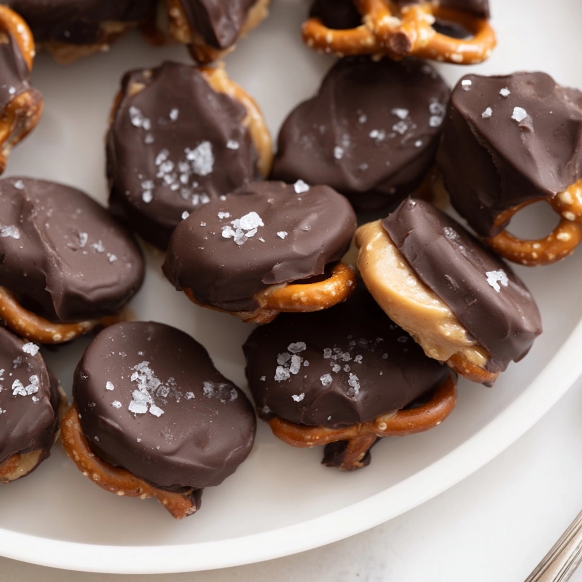 Creamy Peanut Butter Salted Pretzel Bites recipe&amp;mdash;a delicious no bake dessert dipped in rich melted chocolate.
