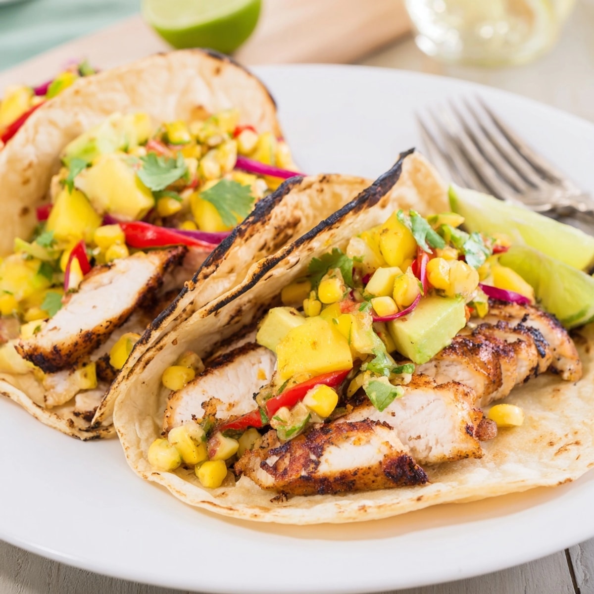 Homemade Mango Corn Salsa Chicken Tacos: A quick, easy, and flavorful Mexican-inspired family dinner.