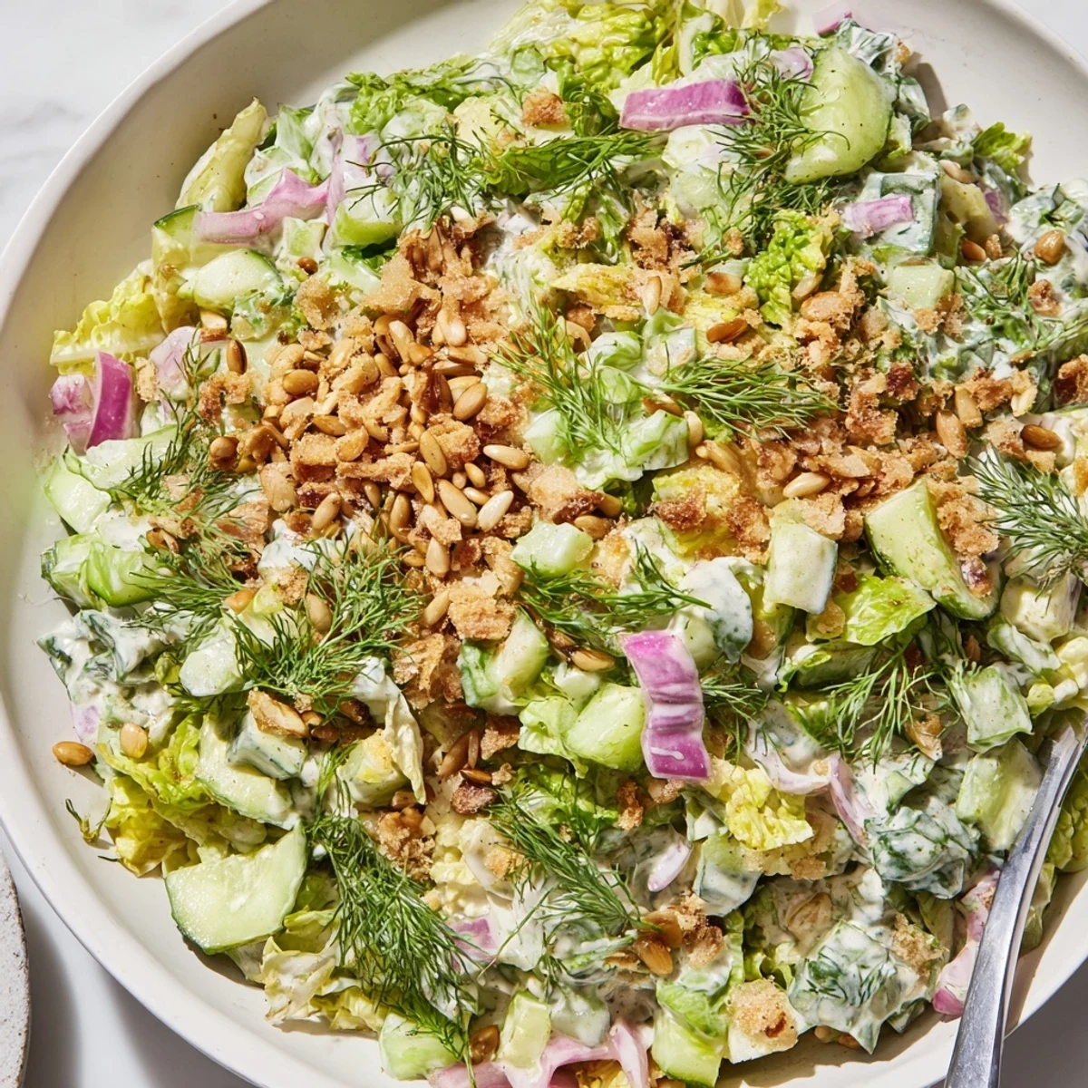 Tangy Dill Pickle Chopped Salad Crunch, perfect for summer lunches or side dishes.