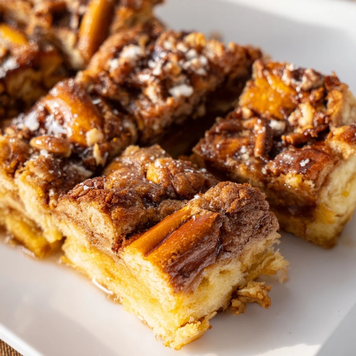 Decadent pretzel biscuit bars drizzled with maple bourbon glaze and cinnamon sugar.  