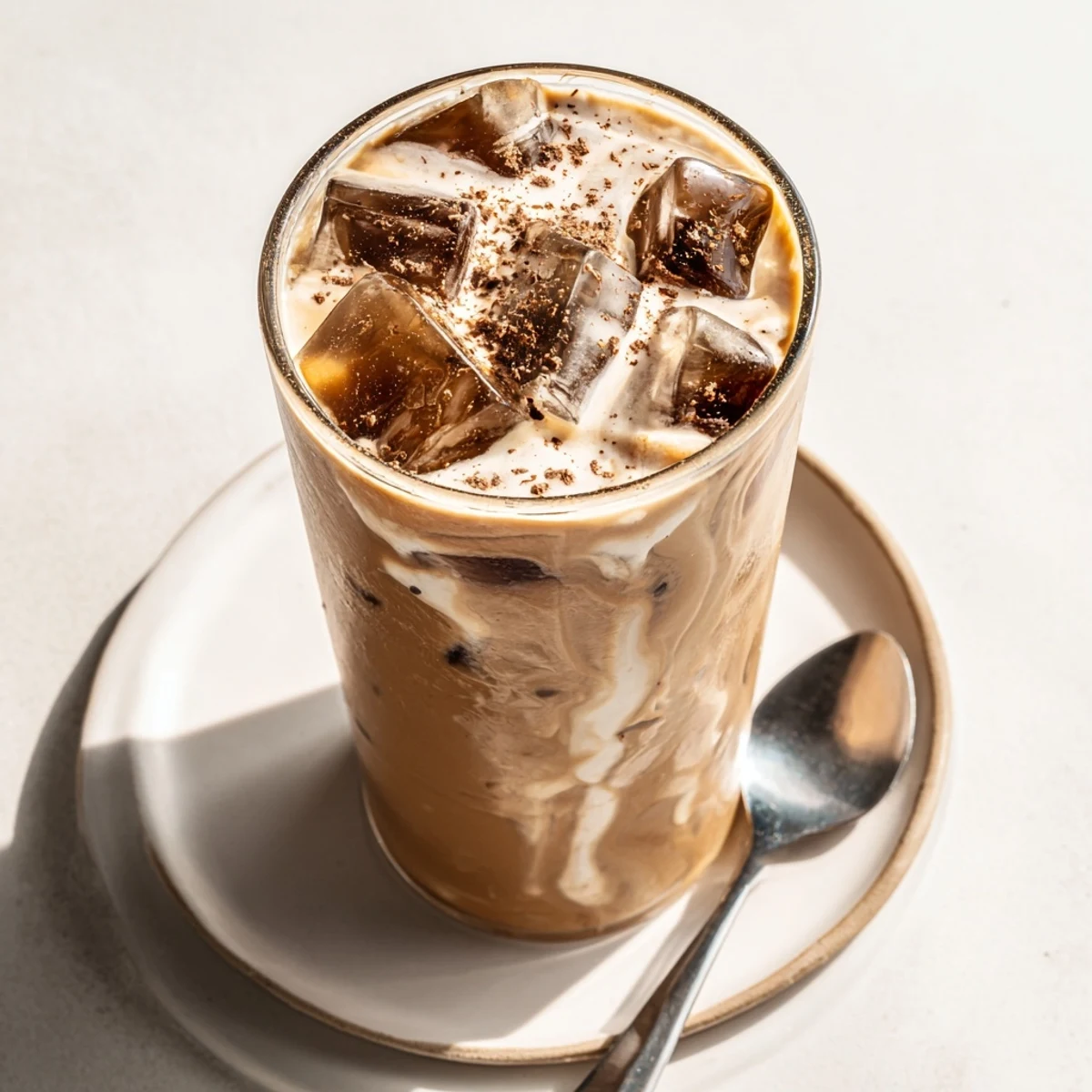 Chilled tahini iced coffee served in tall glasses, perfect for hot summer days.
