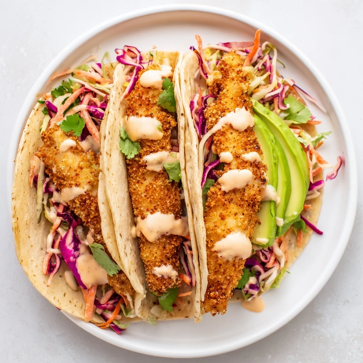 Enjoy a plate of flavorful Crispy Fish Tacos, featuring crispy fish, tangy slaw, and warm tortillas.