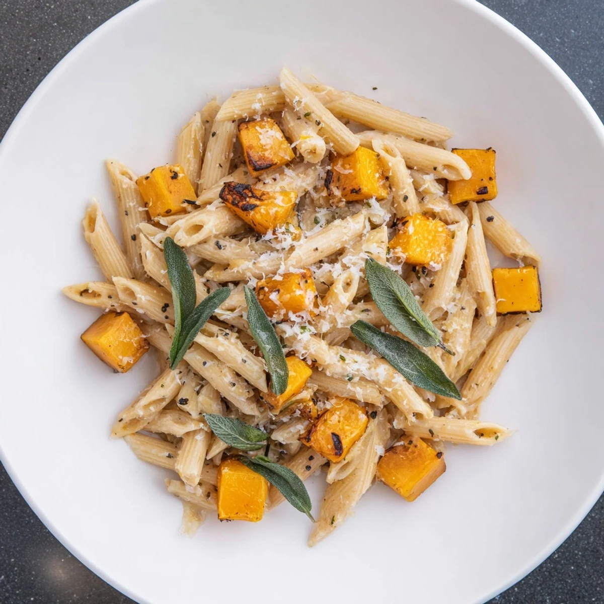 Golden butternut squash and sage grace this brown butter pasta, ready for a comforting dinner.