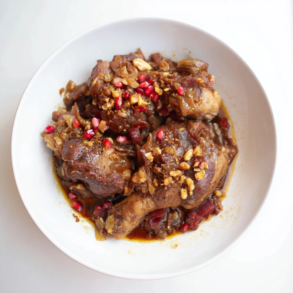 Budget Fesenjan Stew with tender chicken thighs, rich walnut sauce and the perfect tang.
