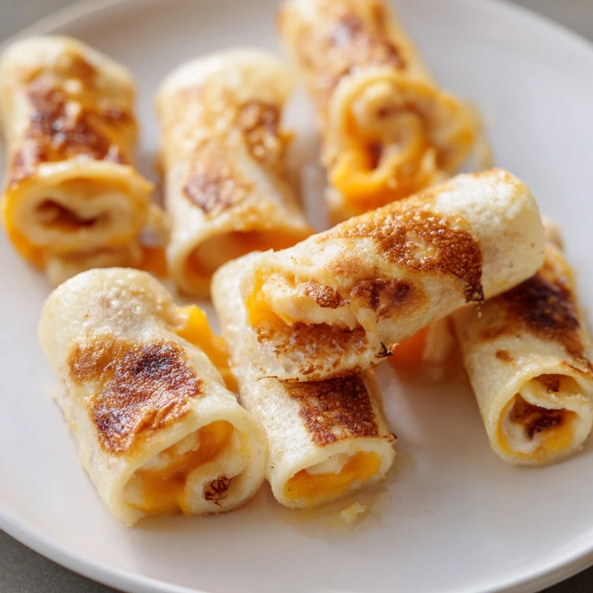 Golden-brown Easy Christmas Grilled Cheese Rollups, warm and cheesy, ready to dip in tomato soup.