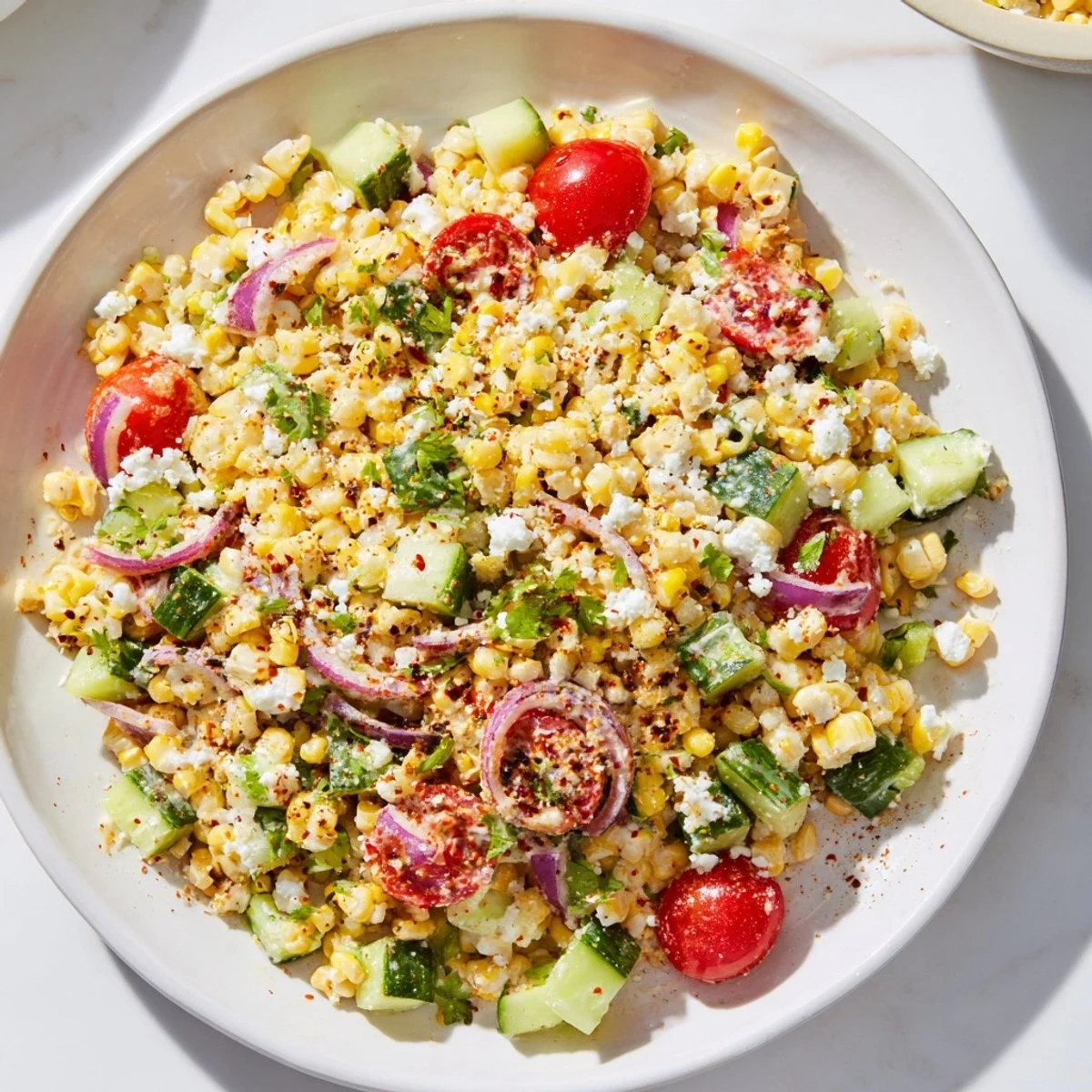 Fresh Mexican Street Corn Chopped Salad with grilled corn, zesty dressing, and a dusting of chili powder.