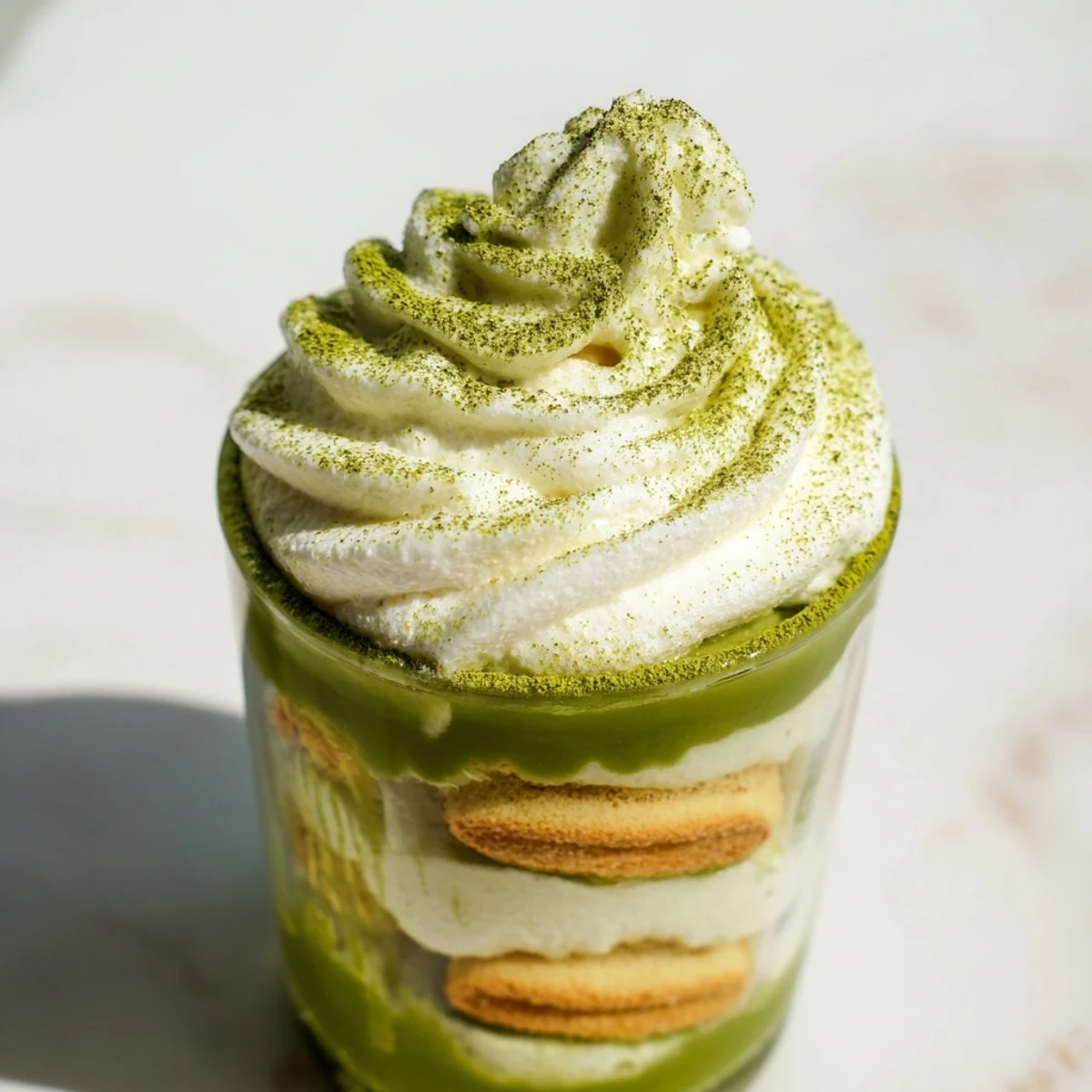 Enjoy a refreshing taste of these matcha mascarpone tiramisu snow cups, perfect for dessert tonight.