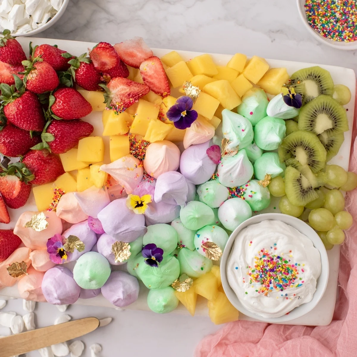 Vibrant Magical Unicorn Rainbow Dessert Board, a perfect dessert centerpiece for joyful celebrations and parties.