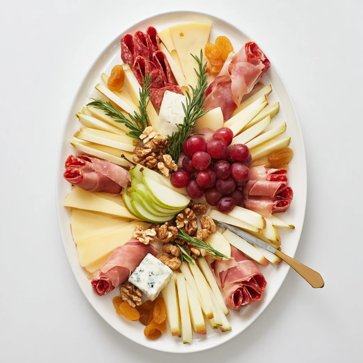 Rugby ball cheese board overflowing with cheeses, fruits, and nuts, perfect for appetizers.
