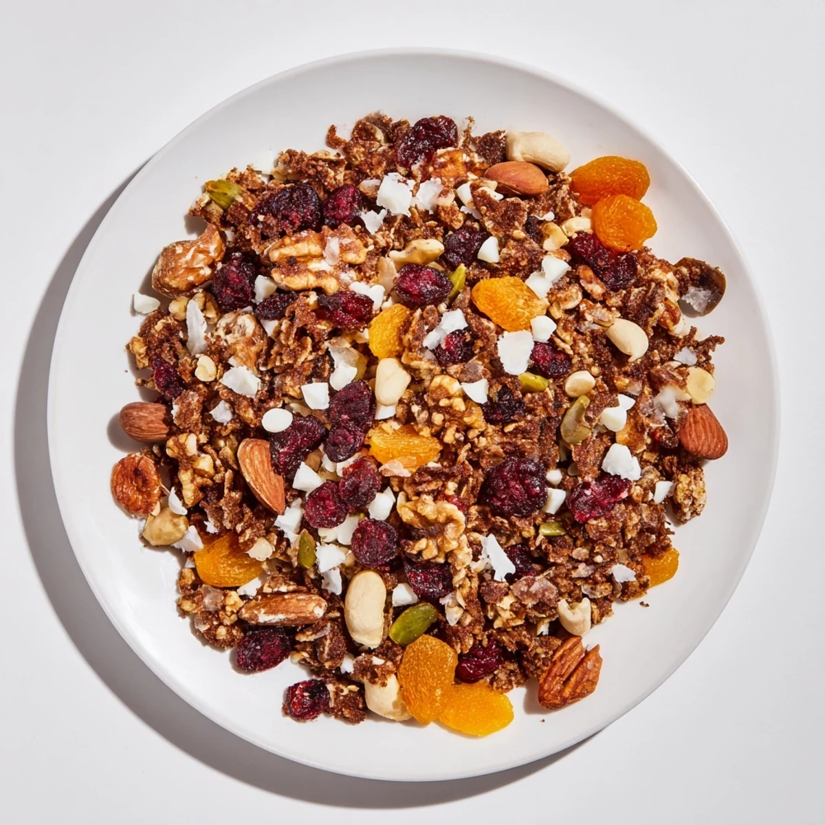 A colorful bowl of Mélange Hivernal Flocon de Neige, sweet dried fruits mixed with nuts.