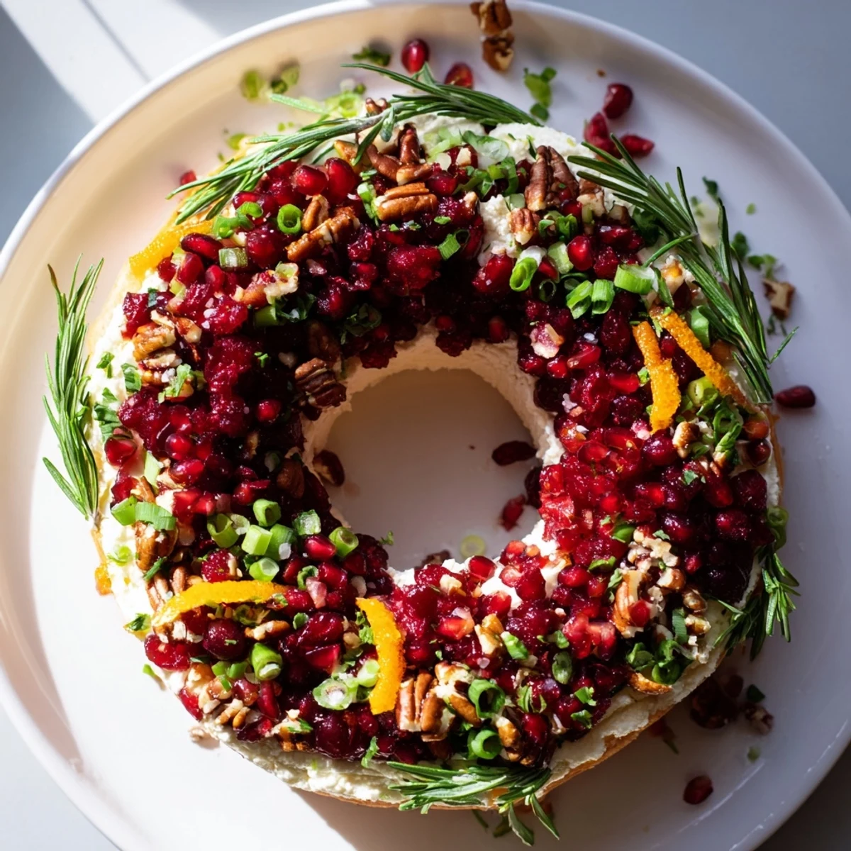 Vibrant holiday Cranberry Feta Dip Wreath, a creamy appetizer with ruby cranberries and crumbly feta.