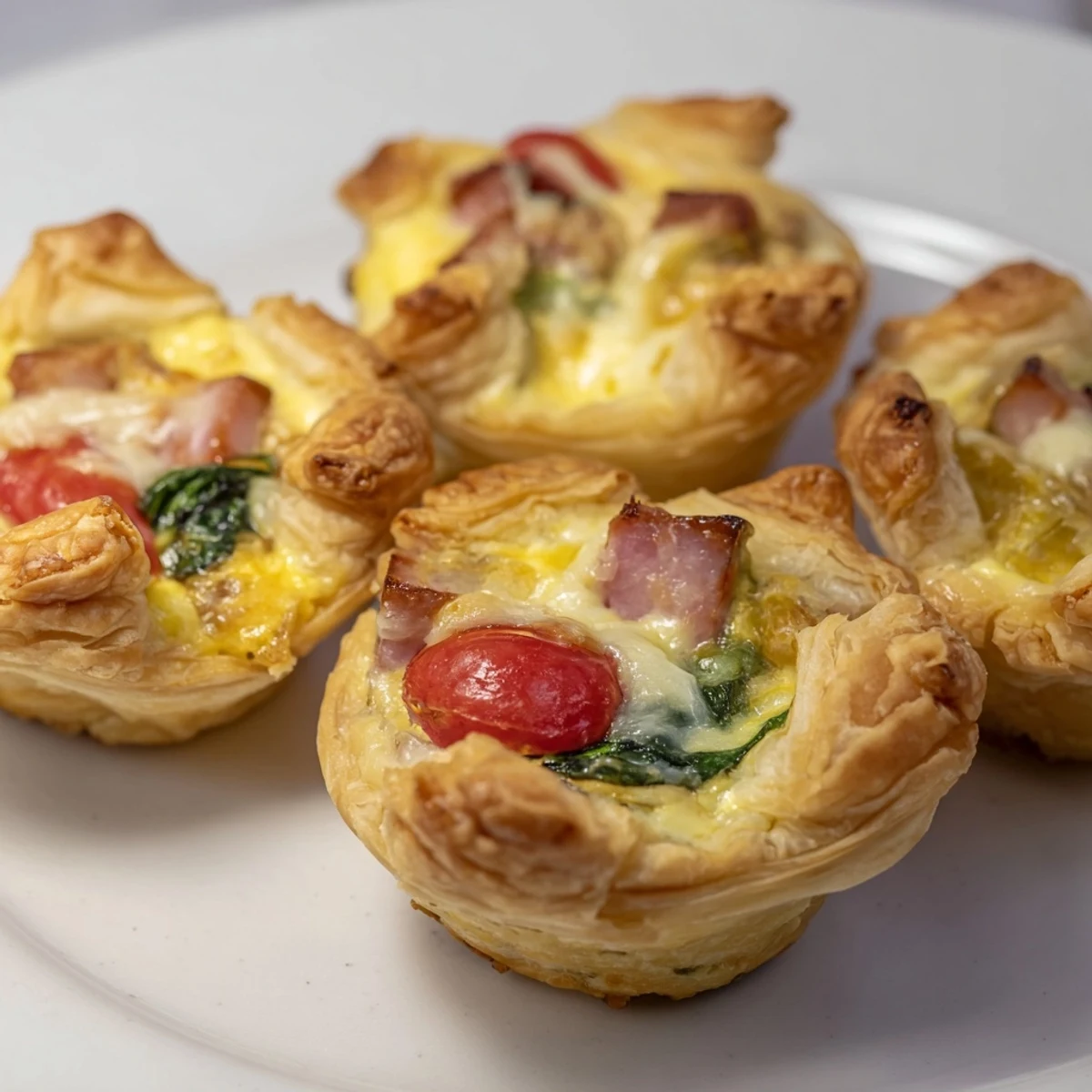 Mini Quiche Holiday Village Board arranged with a festive appetizer village scene featuring golden, baked mini quiches.