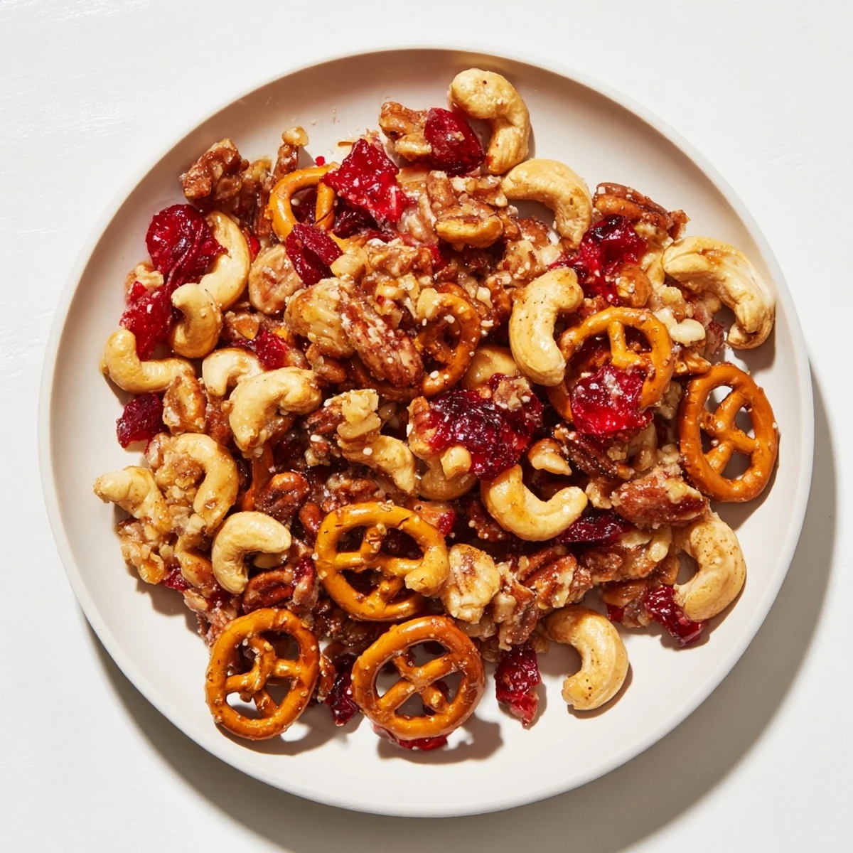 Sweet and Salty Holiday Nut Bowl glistening with a rich, caramelized coating, perfect for holiday snacking.