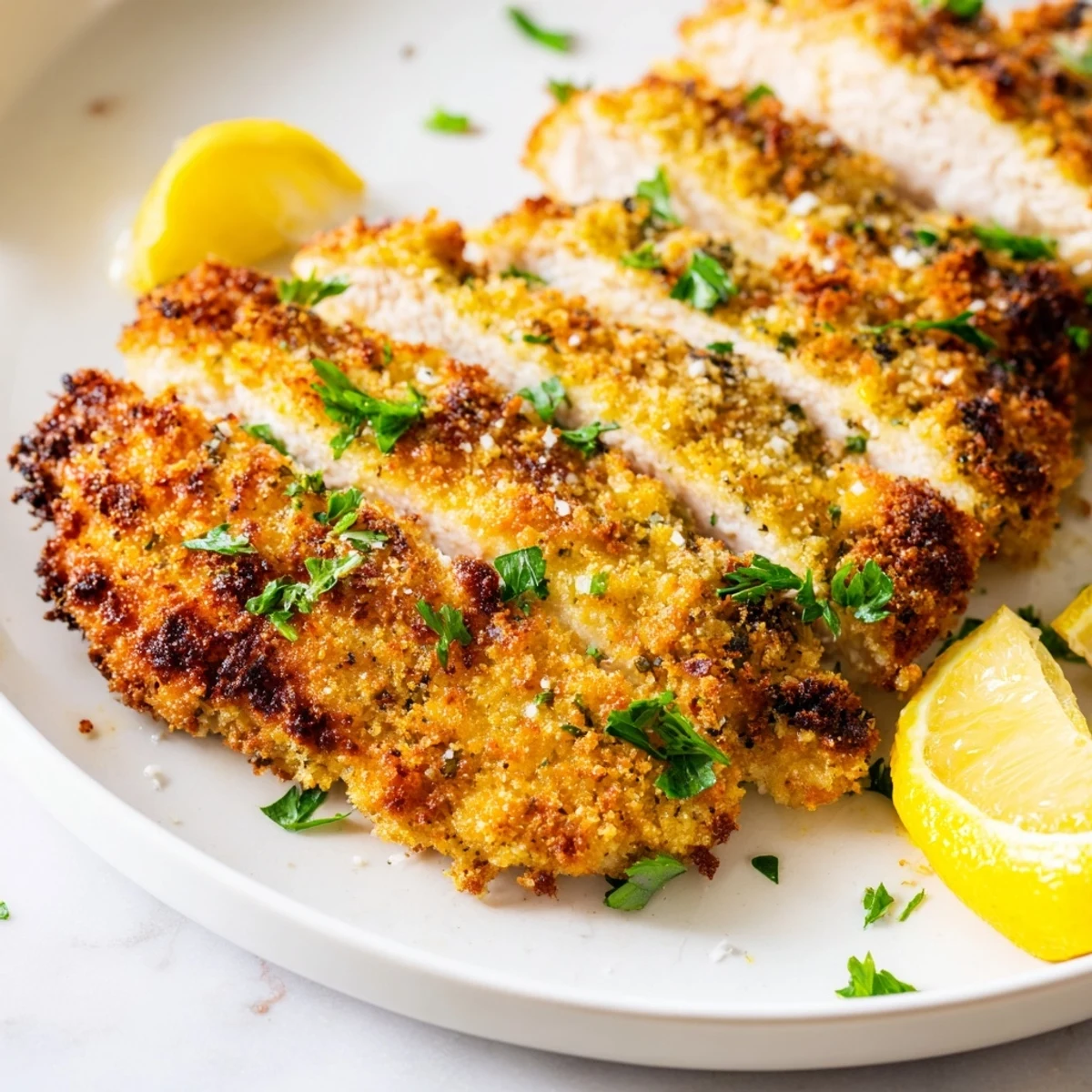 Crispy Parmesan Chicken Cutlets, golden brown and perfectly baked, ready for a satisfying Italian-American dinner.