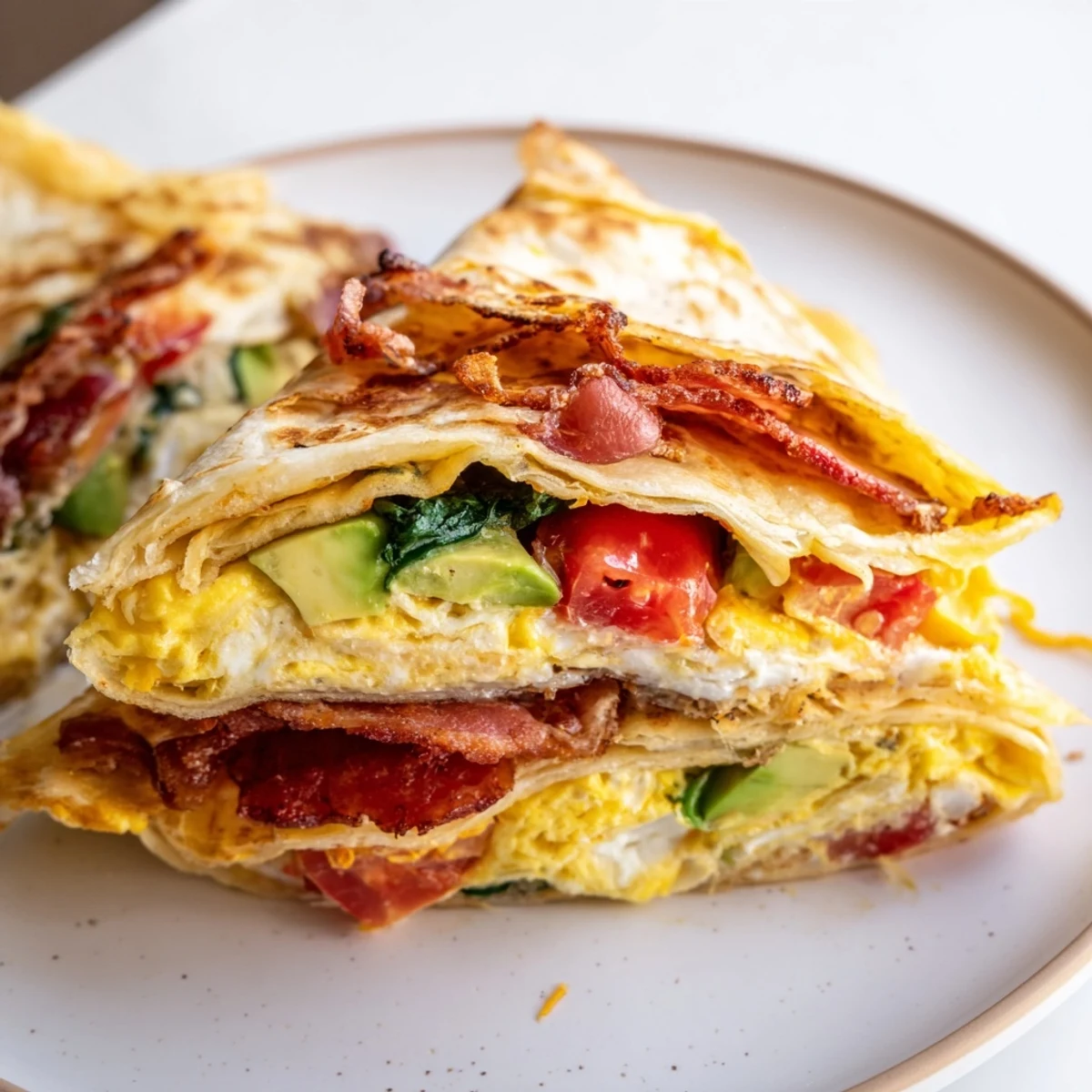 This satisfying crispy breakfast wrap showcases a perfectly folded tortilla with savory fillings, a tasty American breakfast.