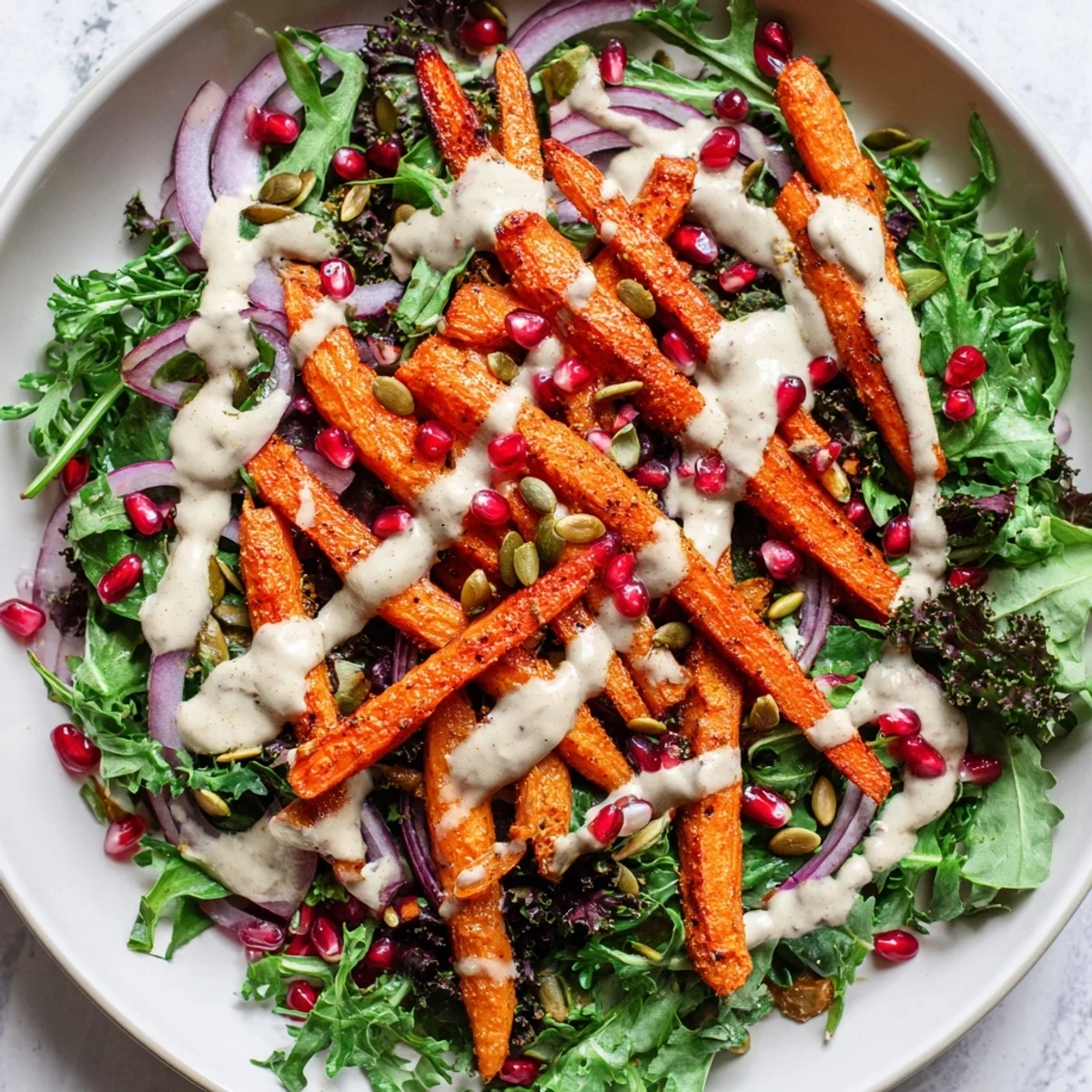 Golden roasted carrots in this vibrant Roasted Carrot Salad drizzled with creamy tahini dressing.