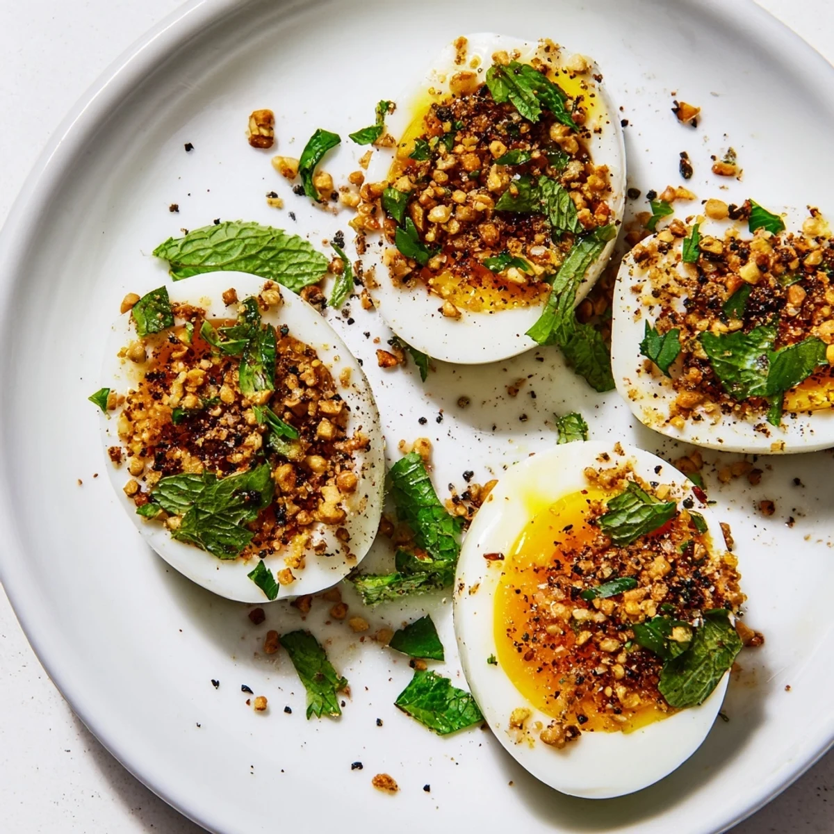 Sizzling Dukkah-Spiced Eggs, boasting aromatic spices, ready to enjoy with crusty bread for brunch.