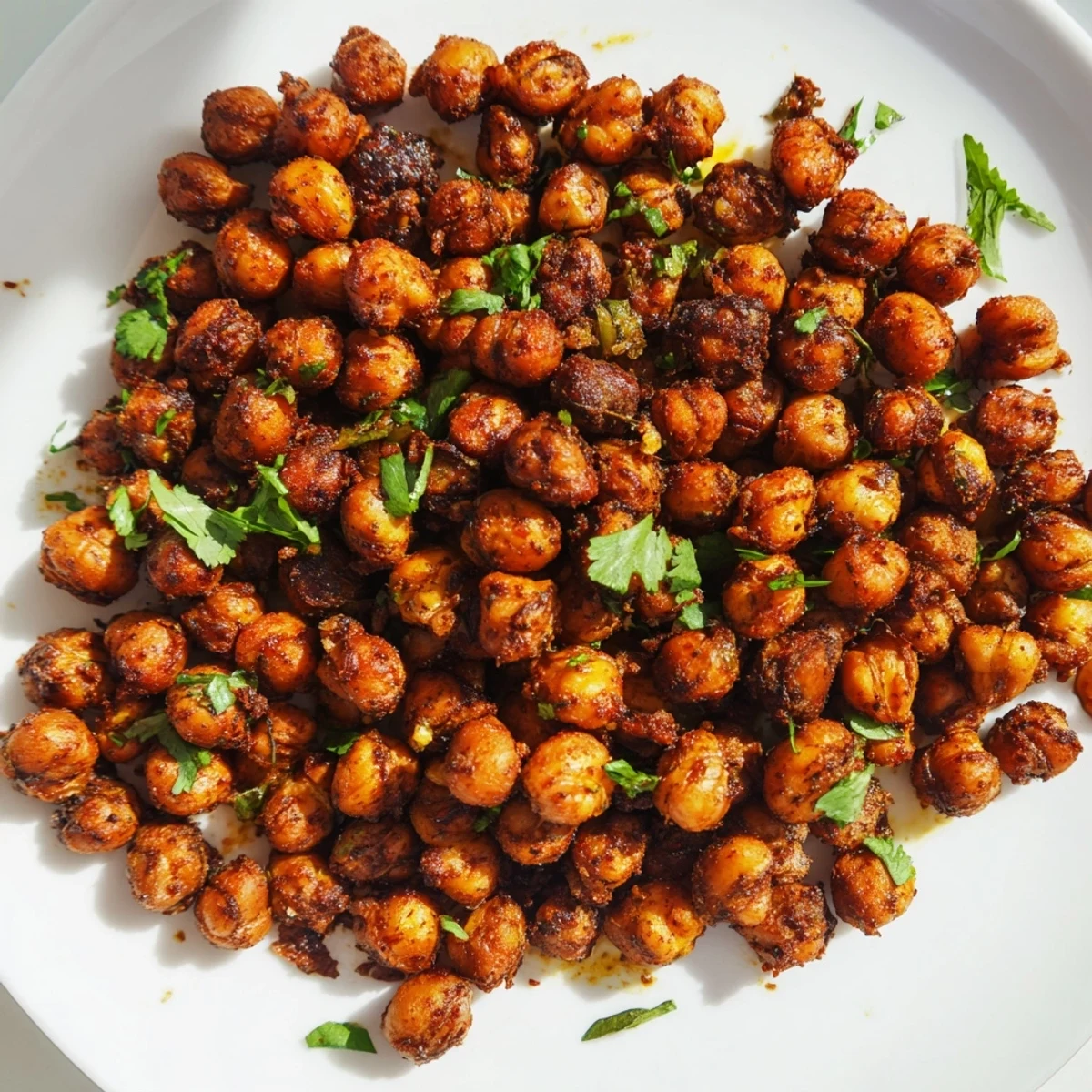 Golden-brown harissa chickpea roast: a crispy vegan snack with bold North African spices.