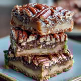 Kentucky Derby Pecan Pie Bars with Brown Sugar Crust: Gooey pecan filling atop buttery brown sugar shortbread, baked to golden perfection in a classic Southern dessert.