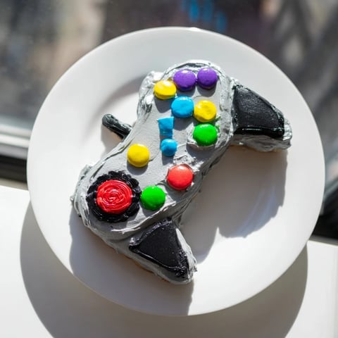 Pixel Perfect Video Game Controller Board, a colorful frosted dessert, ready for a gaming party!
