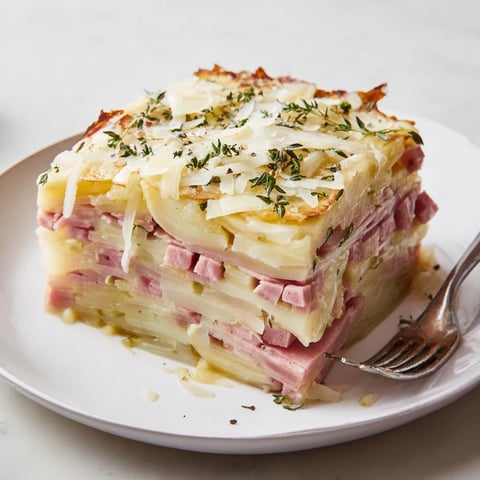 A golden brown Plateau Moufle Chaud et Confortable, bubbling with melted cheese and savory ham.