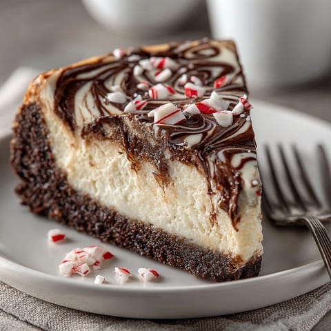 Indulgent Peppermint Bark Cheesecake Bars featuring a creamy cheesecake base, perfect for dessert.