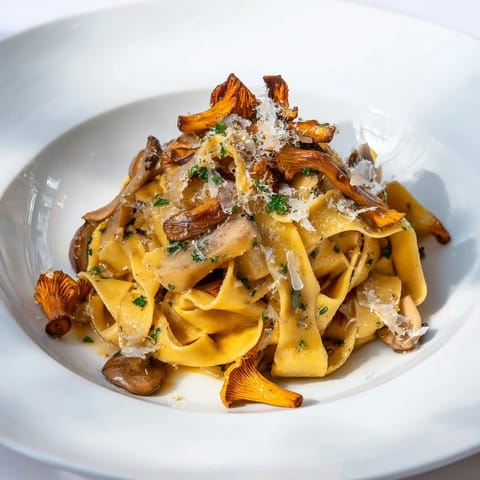 Creamy brown butter pasta topped with sautéed wild mushrooms and fresh herbs.  