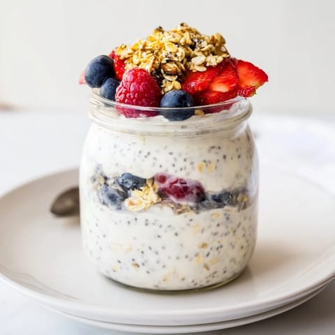 Layered Overnight Oats in Jars, showcasing creamy oats with fresh berries and granola.