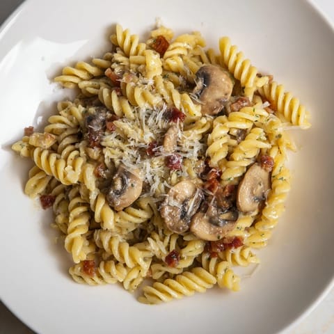 Fusilli with Bacon Onions Mushrooms