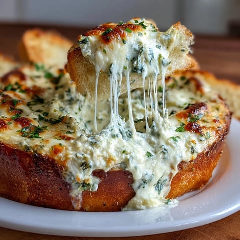 Freshly baked Spinach Artichoke Dip in a white dish, golden and bubbly, served with crispy tortilla chips for dipping. 
