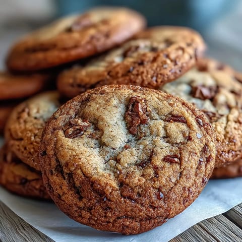 Golden-brown Hojicha Cookies on a rustic wooden board, perfect with a glass of milk.