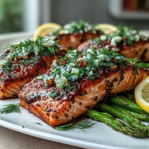 Flaky, golden Marry Me Salmon topped with aromatic garlic herbs, paired with roasted asparagus for a healthy, romantic dinner.