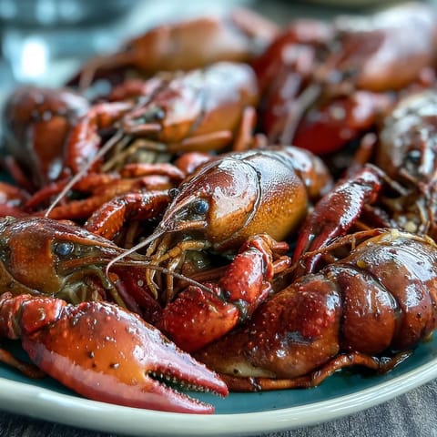 A vibrant Cajun crawfish boil with spicy crawfish, sweet corn, and tender potatoes, all seasoned with bold Louisiana spices.  