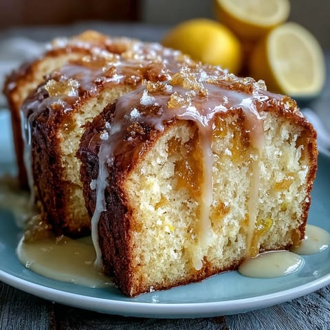 A golden Lemon Drizzle Loaf Cake with a glossy lemon glaze, fresh zest, and a moist, tender crumb perfect for tea time.