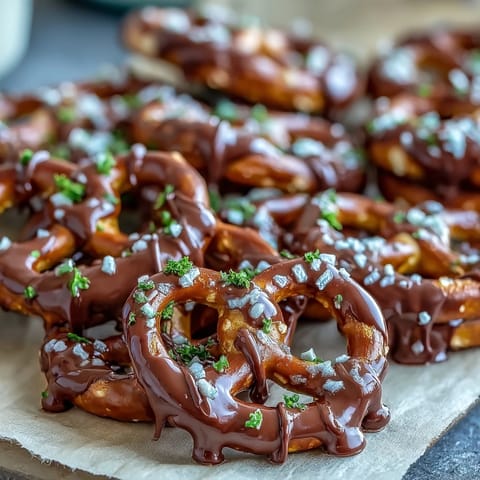 Festive shamrock pretzel bites with creamy white chocolate and green sprinkles for St. Patrick's Day.