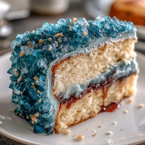 Graduation cake with teal and gold geode slice design, featuring shimmering sugar crystals and metallic gold accents.
