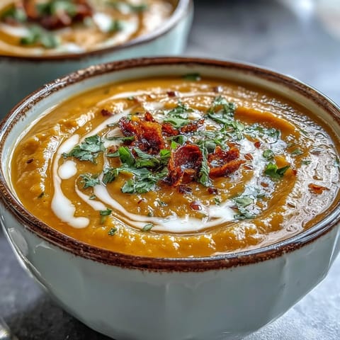 A steaming bowl of turmeric lemon lentil soup with vibrant golden hues and fresh lemon wedges on the side.