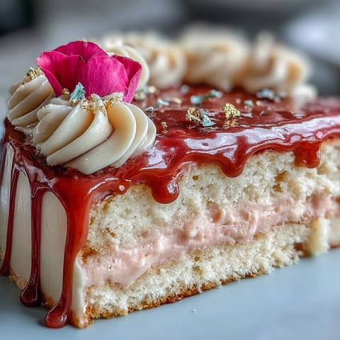 Elegant pink Bridal Shower Rosé Velvet Cake with shimmering gold drip.
