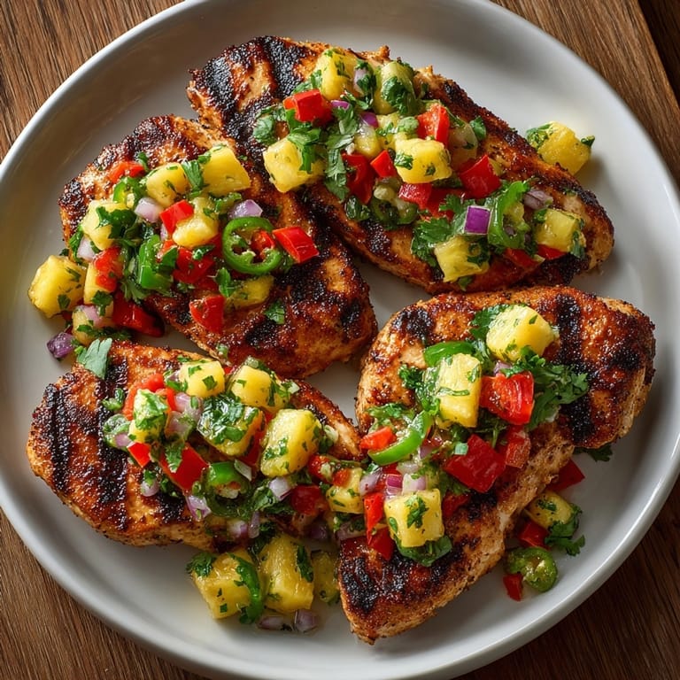 Brightly lit image of Pineapple Salsa Chicken, perfect for a light, flavorful summer dinner.