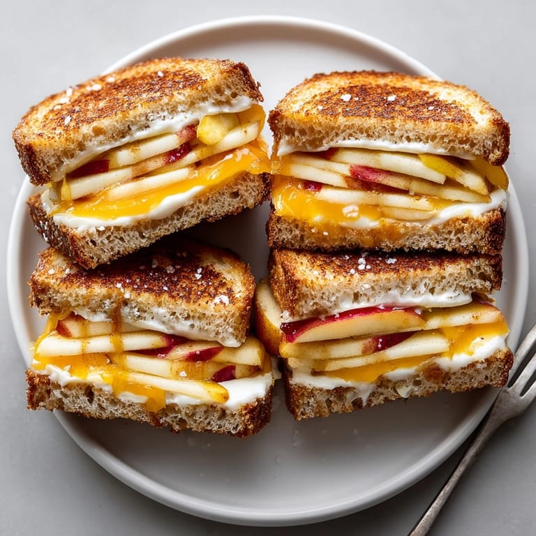 Toasted Cinnamon Apple Grilled Cheese served warm, with sweet apple layers and aromatic cinnamon butter.