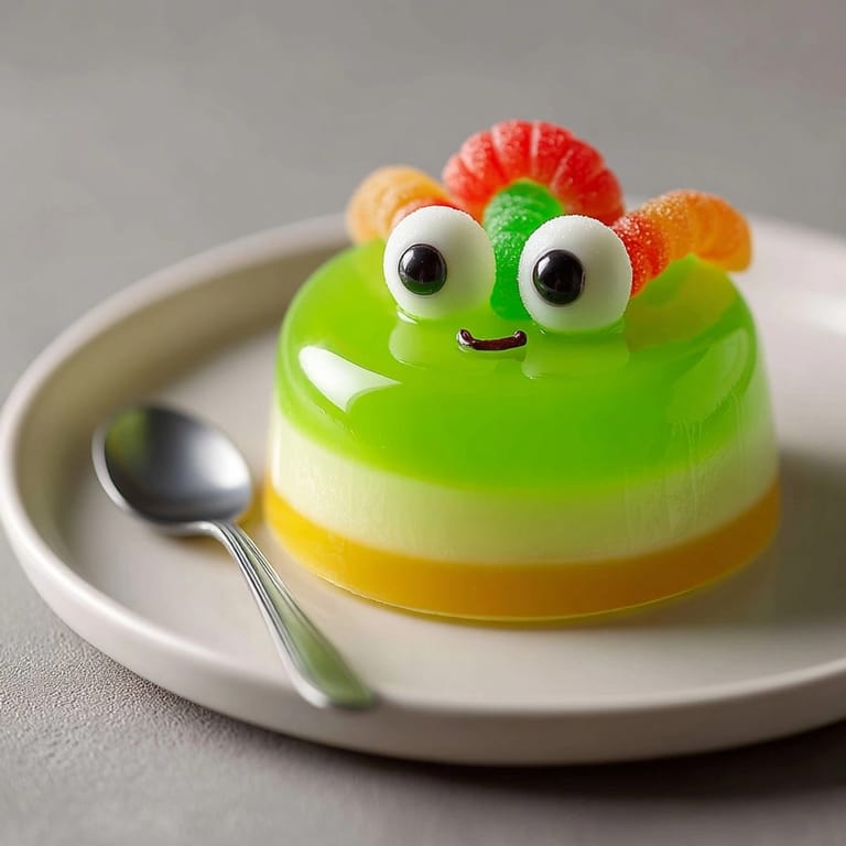 Festive dessert: Ectoplasm Slime Jello Cups with candy eyeballs, a fun, eerie treat.