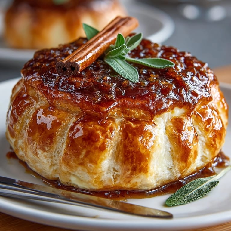 Warm, flaky Pumpkin-Shaped Baked Brie, a savory and subtly sweet autumn appetizer.