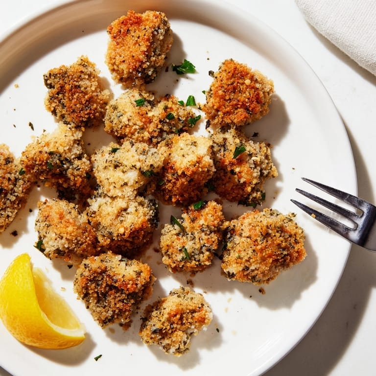 Homemade Garlic Herb Popcorn Chicken recipe, promising crunchy, flavorful bites, sprinkled with parsley.