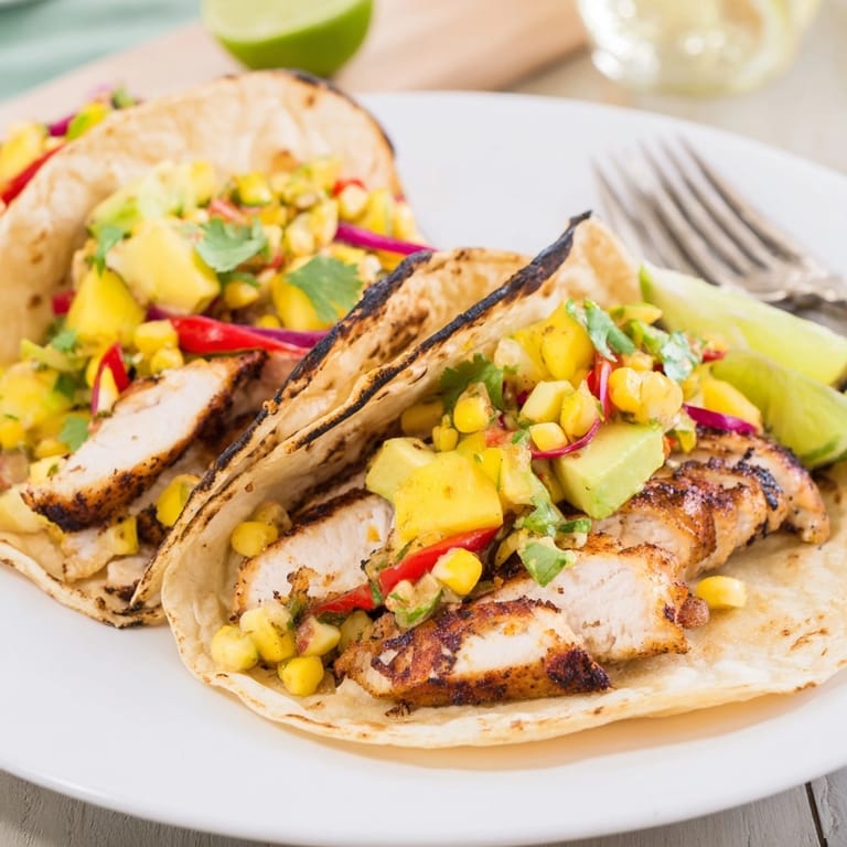 Homemade Mango Corn Salsa Chicken Tacos: A quick, easy, and flavorful Mexican-inspired family dinner.