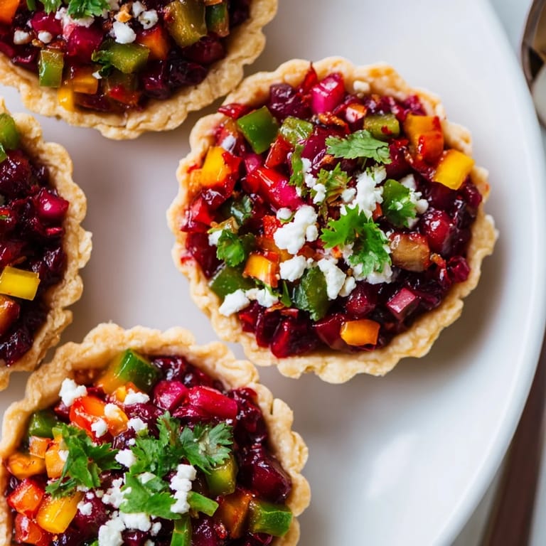 Baked Rainbow Cranberry Jalapeño Tartlets garnished with cilantro, ideal for festive gatherings.