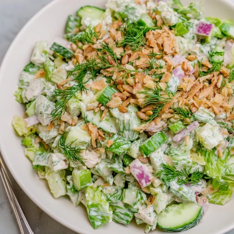 Refreshing Dill Pickle Chopped Salad Crunch with zesty dressing and vibrant veggies.  